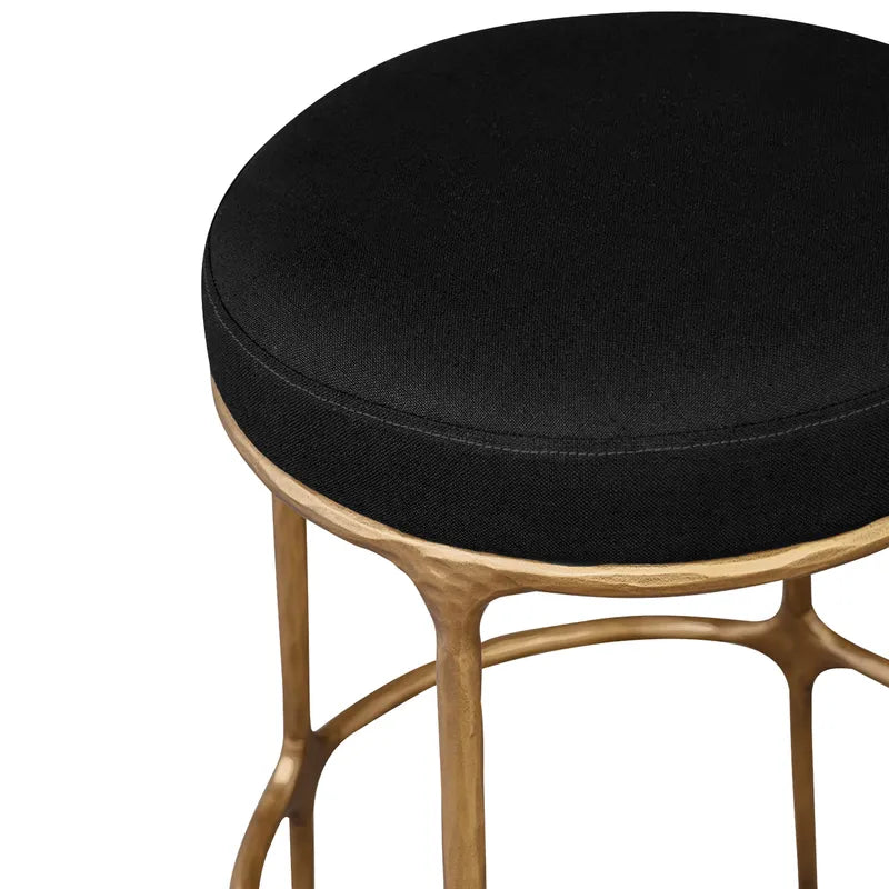 Heston Brass Kitchen Stool - Black Linen
