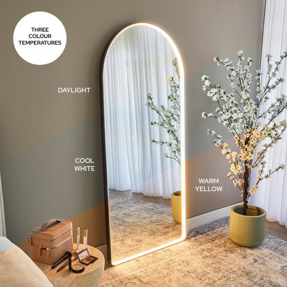 Luna 180cm Arch Front Illuminated Mirror Black