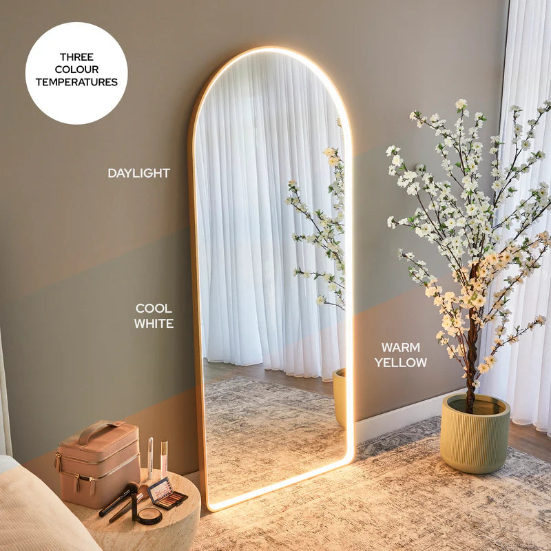 Luna 180cm Arch Front Illuminated Mirror Gold