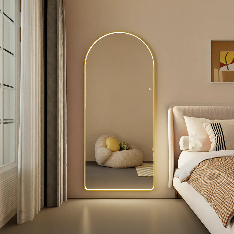 Luna 180cm Arch Front Illuminated Mirror Gold