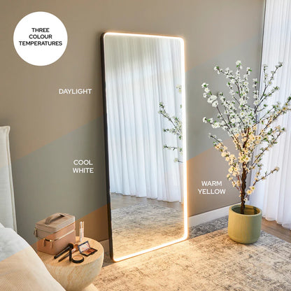 Luna 180cm Rectangle Front Illuminated Mirror Black
