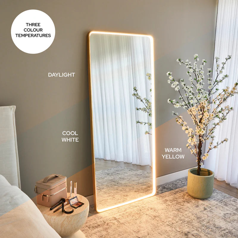 Luna 180cm Rectangle Front Illuminated Mirror Gold