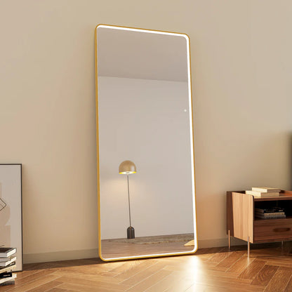 Luna 180cm Rectangle Front Illuminated Mirror Gold