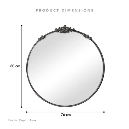 Florence 80cm Baroque Round Mirror Black