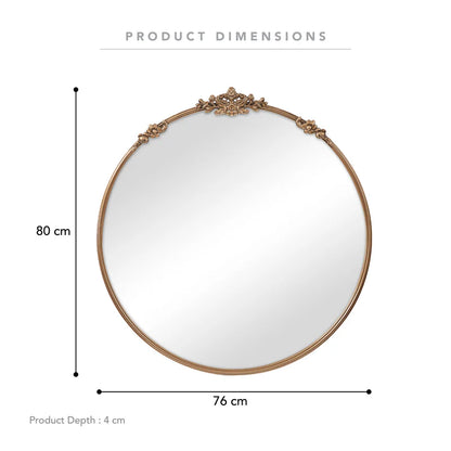 Florence 80cm Baroque Round Mirror Gold