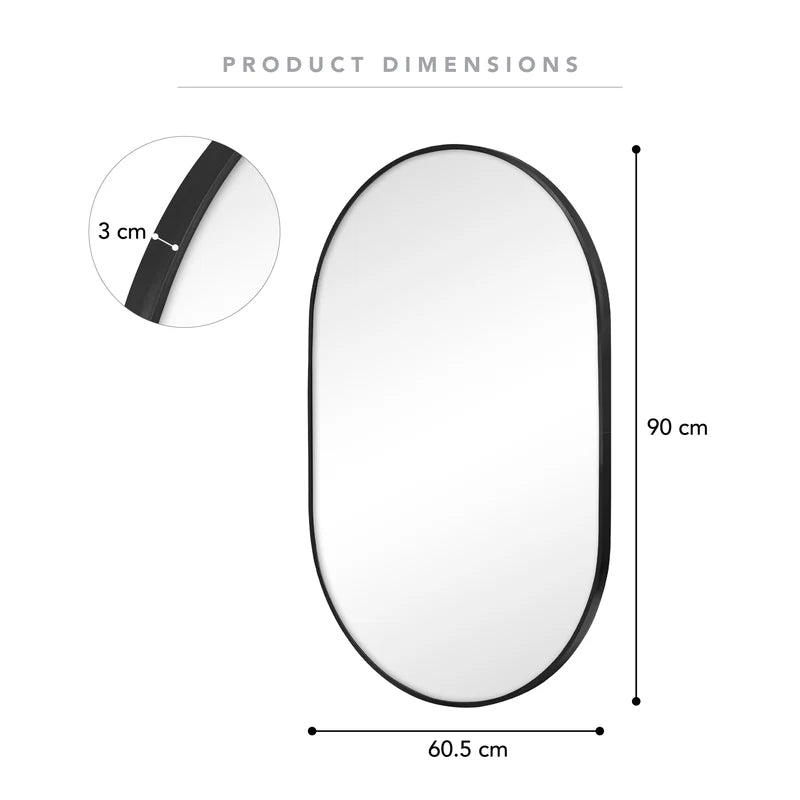 Zoe 90cm Oval Mirror Black