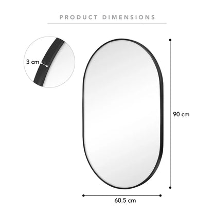 Zoe 90cm Oval Mirror Black