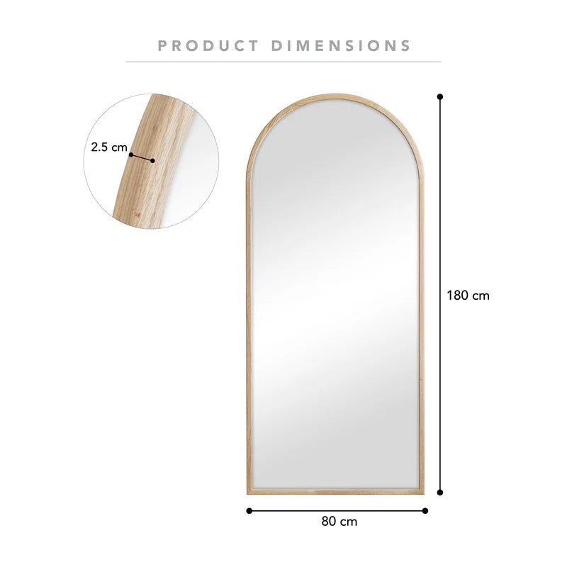 Oakleigh 180cm Arch Solid Oak Mirror Natural