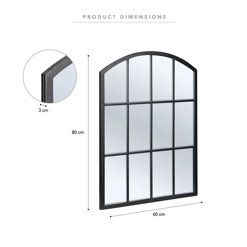 Marais 80cm Arch Top Iron Indoor Outdoor Mirror Black