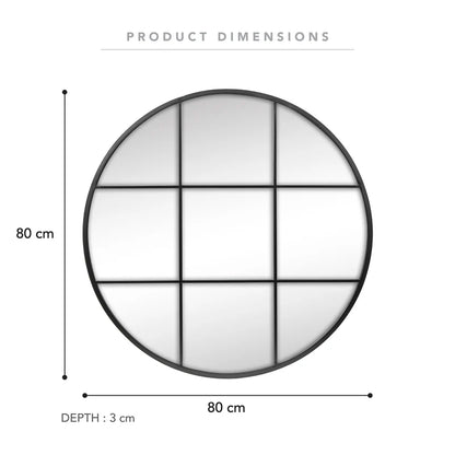 Sophia 80cm Round Mirror Black