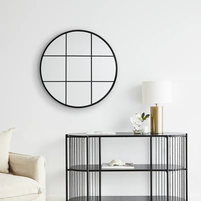 Sophia 80cm Round Mirror Black