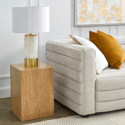 Paola Marble Table Lamp - White with White Shade