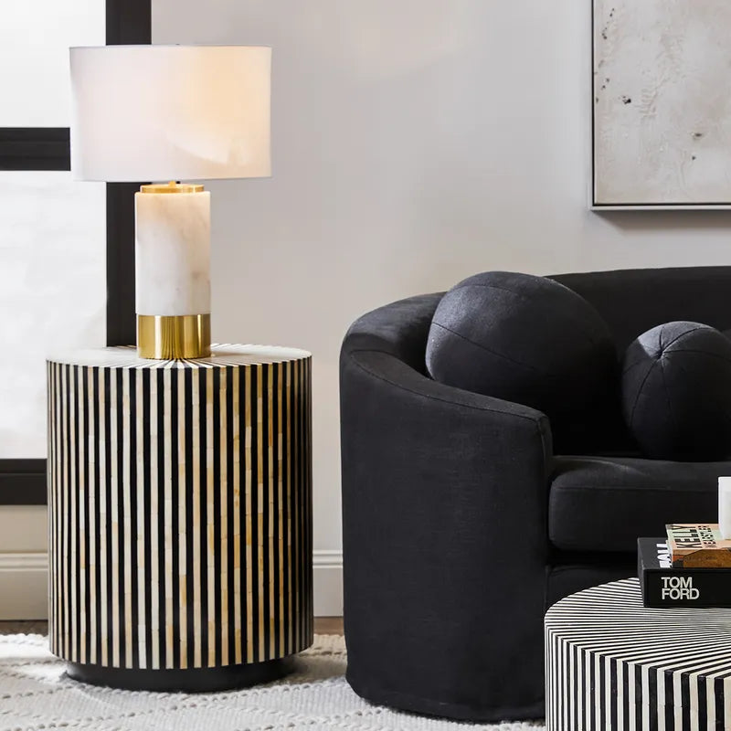 Paola Marble Table Lamp - White with White Shade