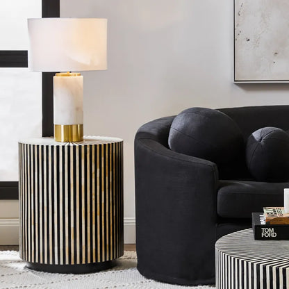 Paola Marble Table Lamp - White with White Shade