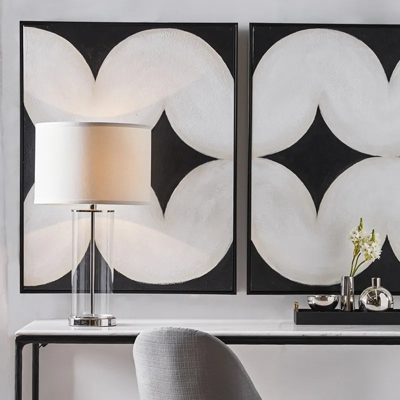 Left Bank Table Lamp - Nickel with White Shade