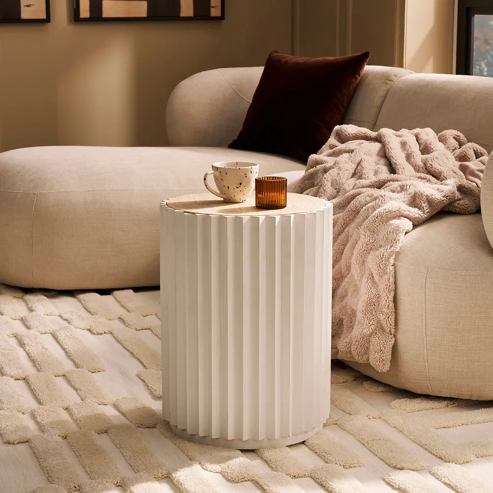 Carter Travertine Side Table - White
