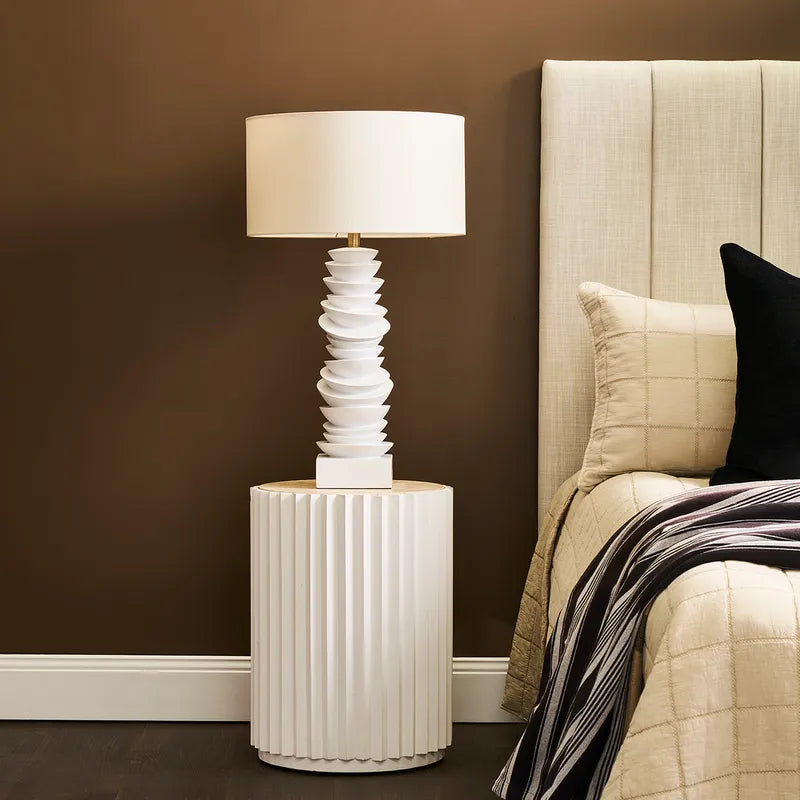 Mendoza Table Lamp - White w Off White Shade