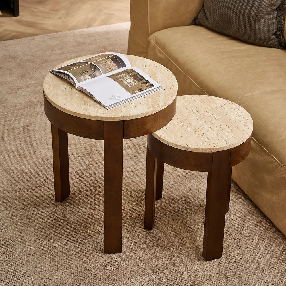 Oliver Travertine Side Table - Large Brown