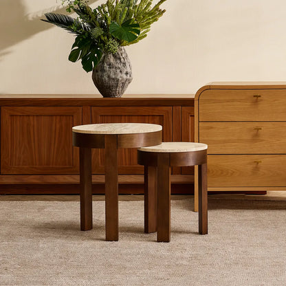 Oliver Travertine Side Table - Large Brown