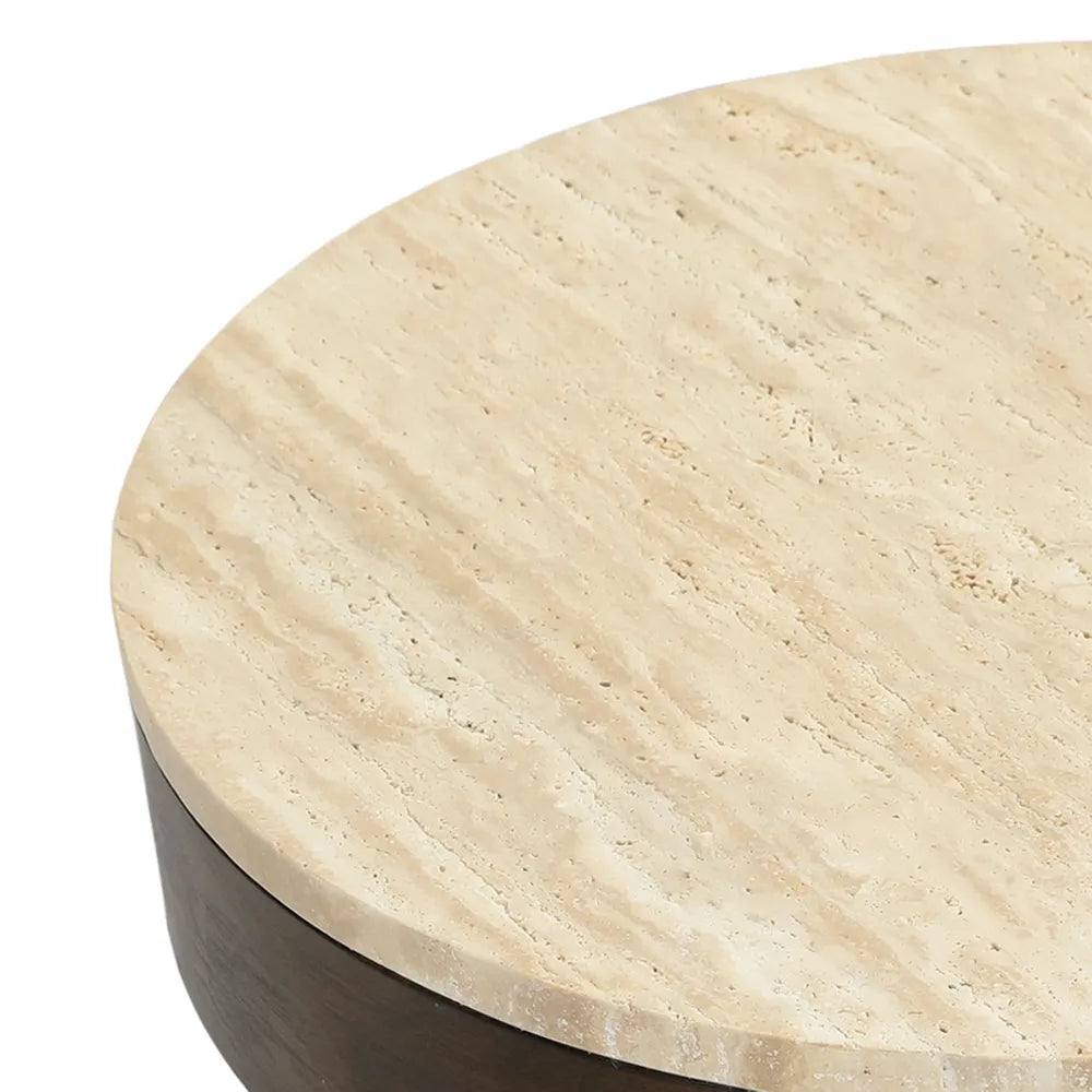 Oliver Travertine Side Table - Large Brown