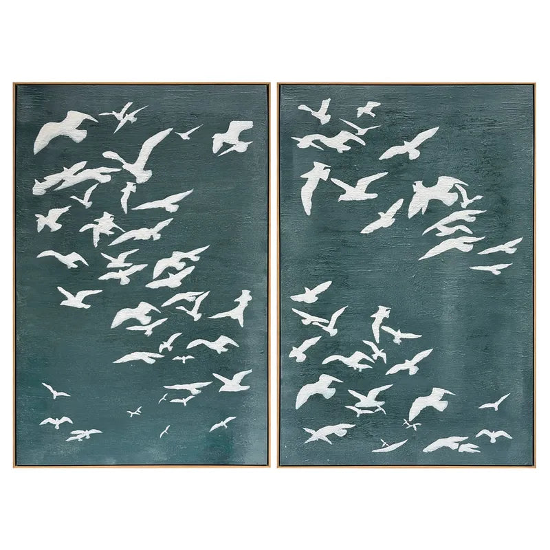 Migration Set of Two Oil on Canvas Painting - Green