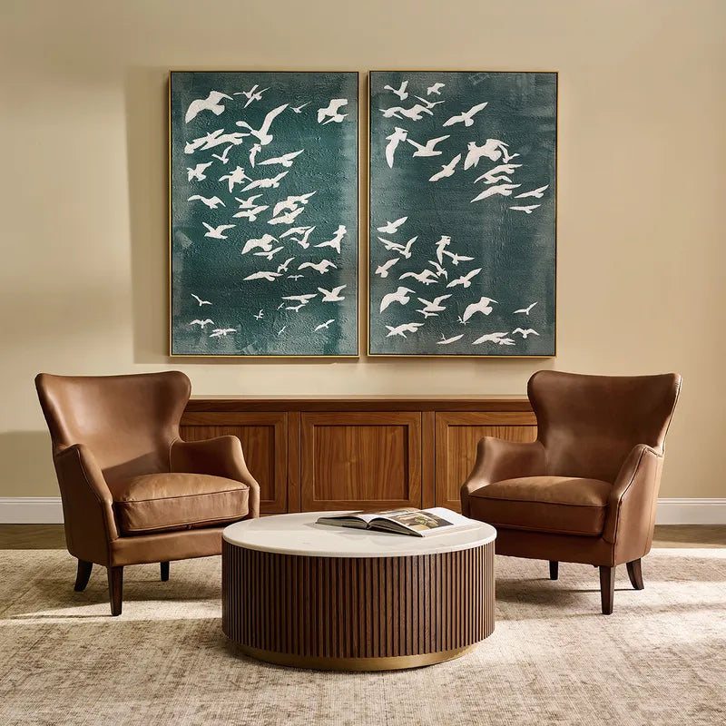Migration Set of Two Oil on Canvas Painting - Green