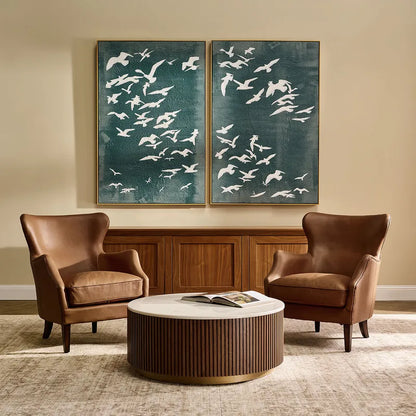Migration Set of Two Oil on Canvas Painting - Green