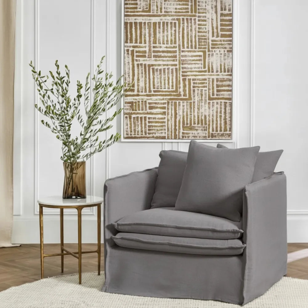 Palm Beach Slip Cover Arm Chair - Slate Grey Linen