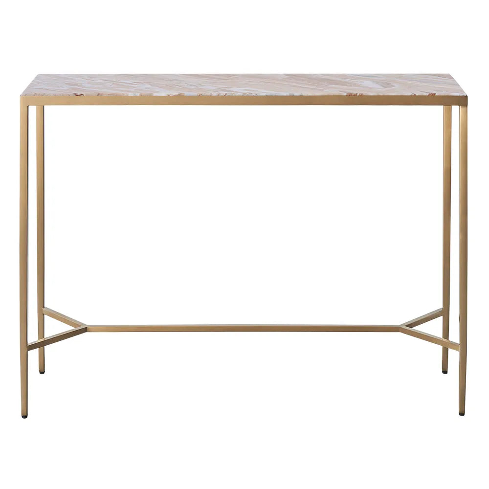 Chloe Pink Marble Console Table - Large Gold