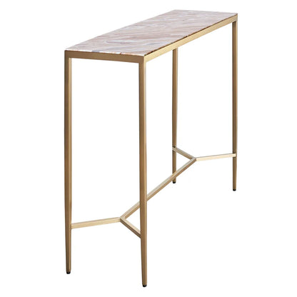 Chloe Pink Marble Console Table - Large Gold