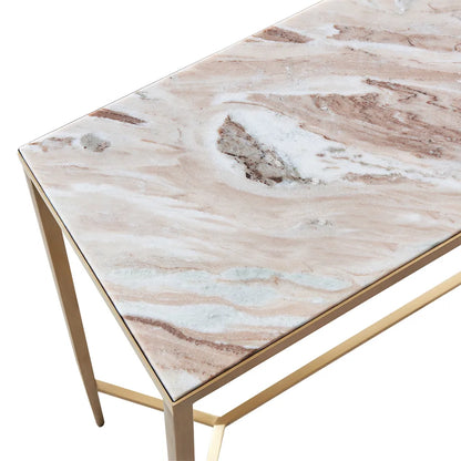 Chloe Pink Marble Console Table - Large Gold
