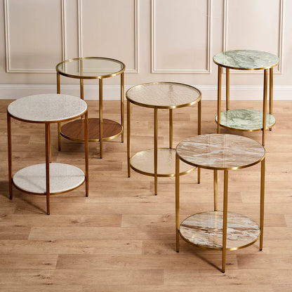 Chloe Pink Marble Side Table - Gold